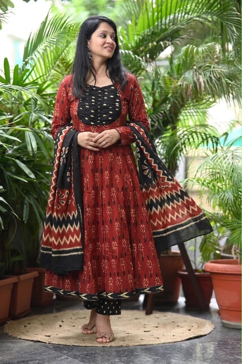 Pure cotton flared anarkali three piece set (S213)