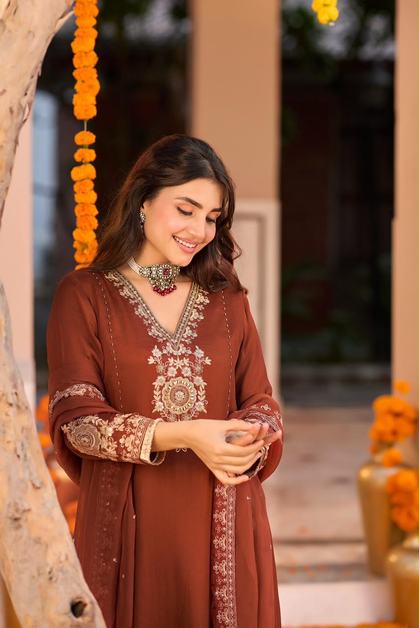 Pure chinnon with lining A line pattern three piece set (C798)