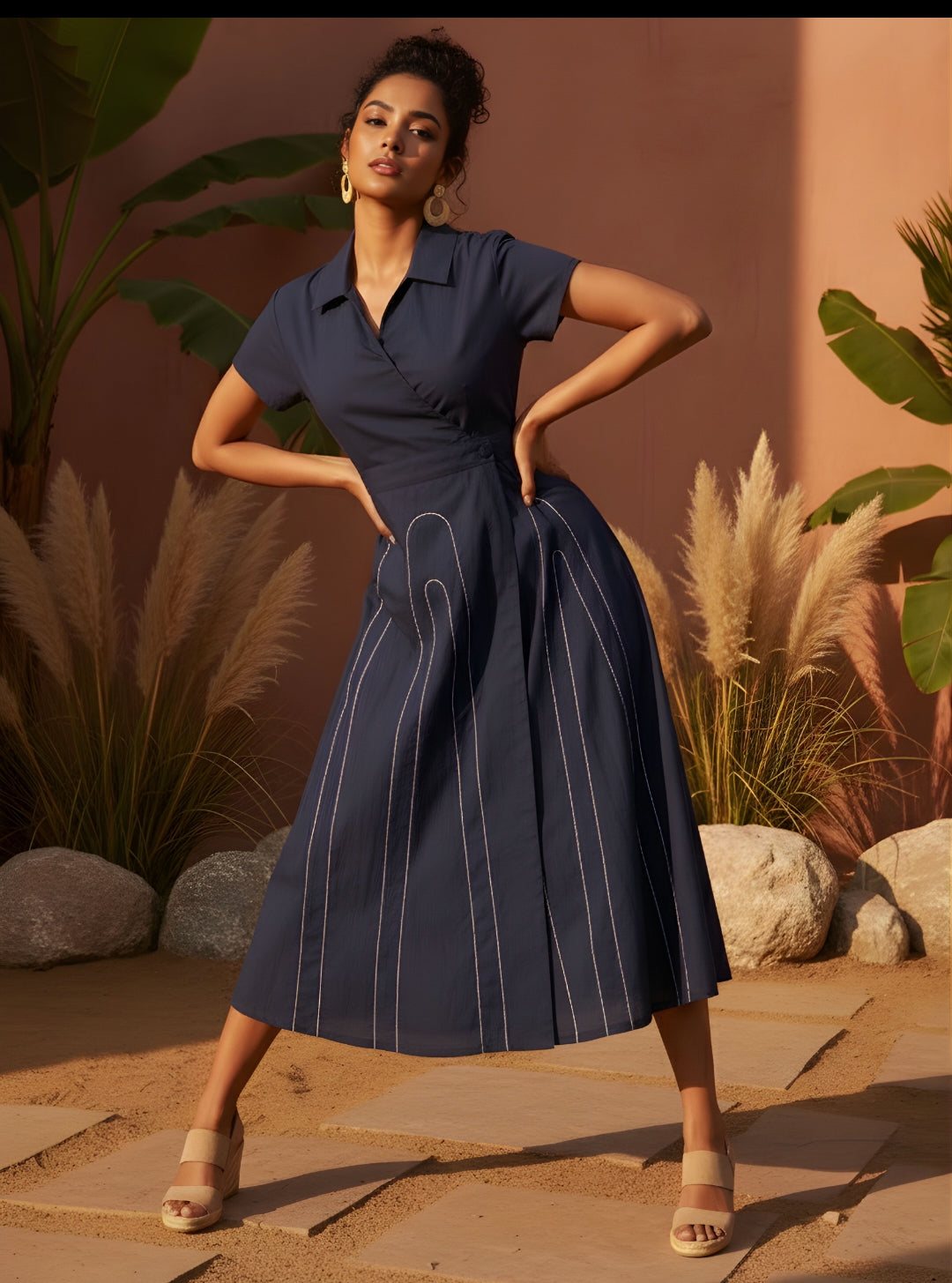 Cotton with embroidery smart one piece dress (C146)