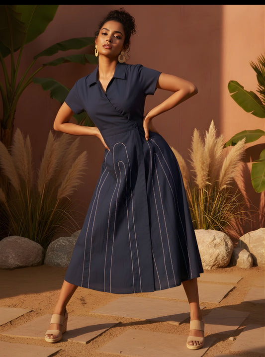 Cotton with embroidery smart one piece dress (C146)