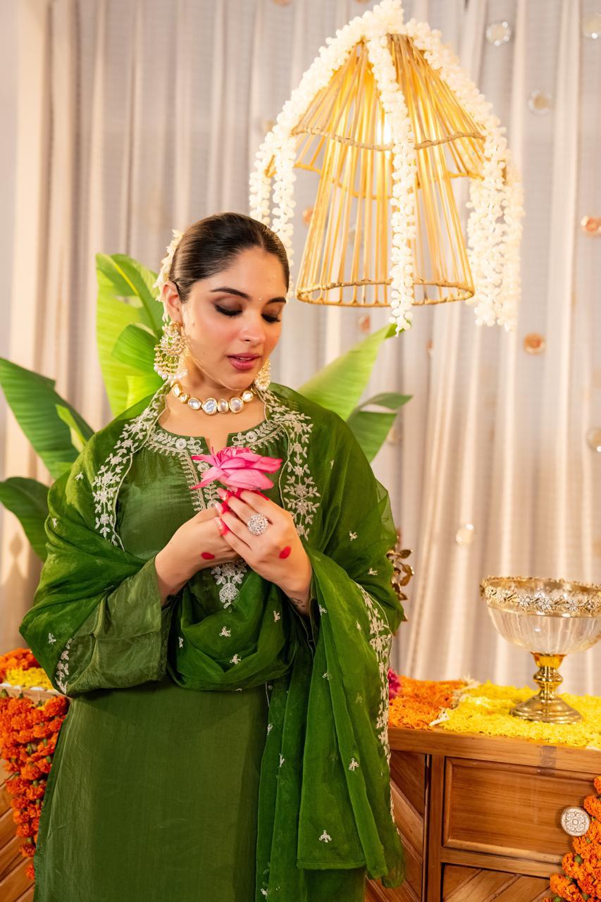 Pure glass oraganza with farshi salwar three piece set (A1240)