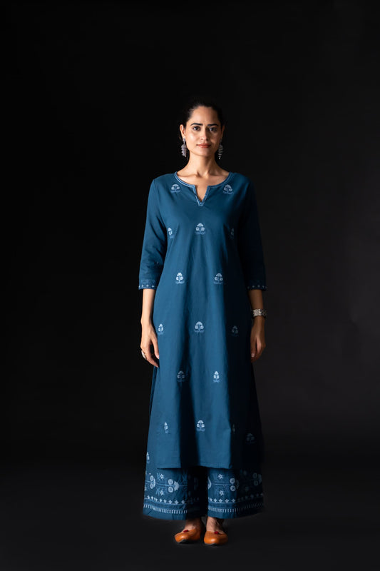 Blue handloom cotton two piece set fully thread work (P883)