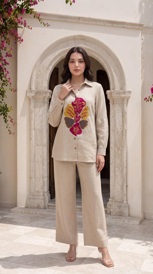 Jute linen with lining smart two piece cordset (B752)