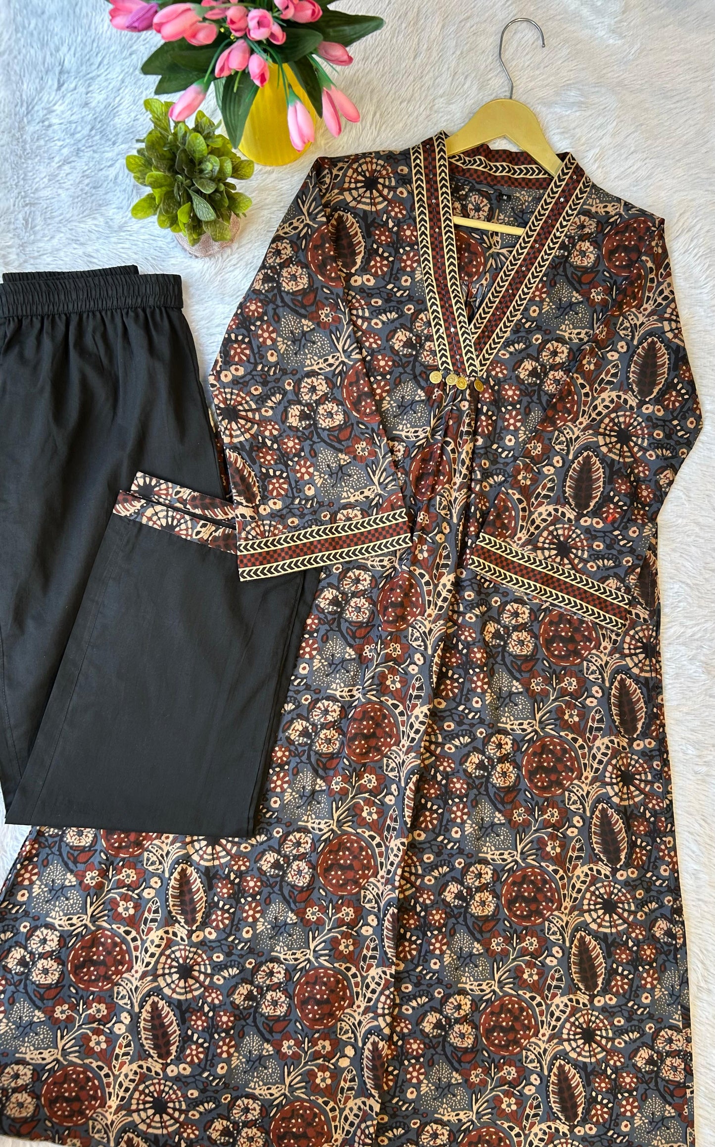 Blue ajrakh print pure cotton two piece set (A1363)