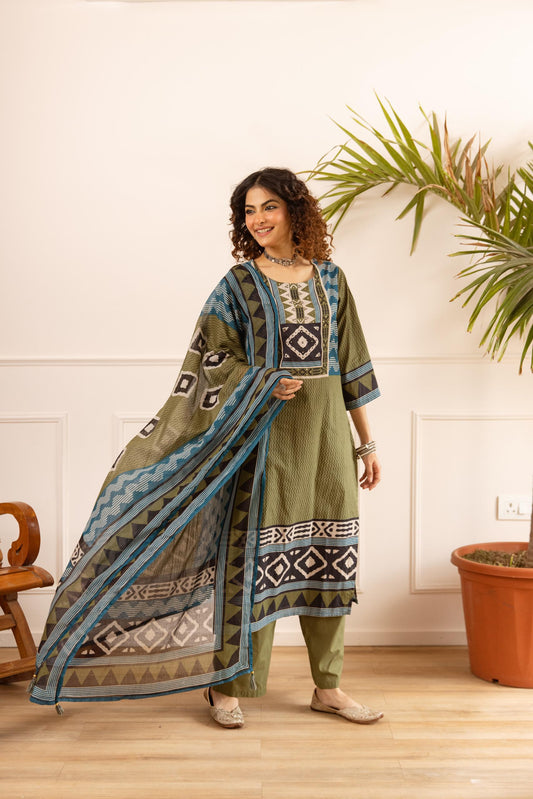 Pure cotton ajrakh print must buy a three piece set (B431)(dispatch next week)