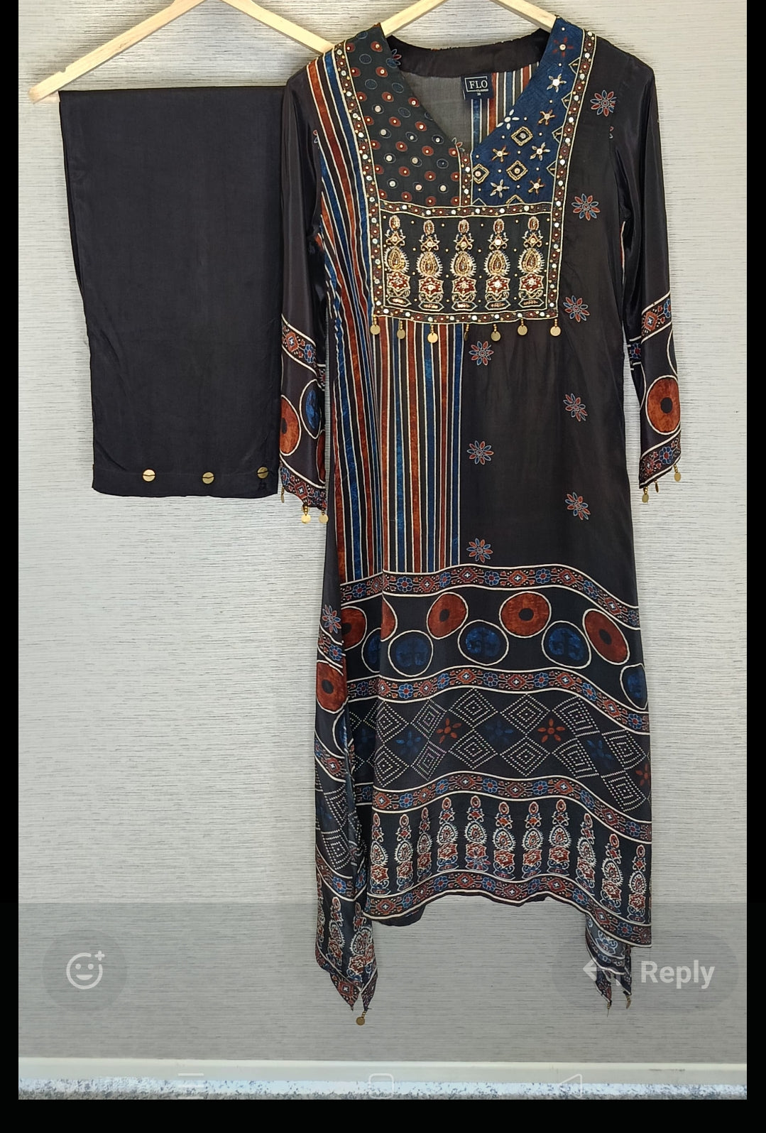 Pure crape silk ajrakh print designer two piece cordset (A1019)