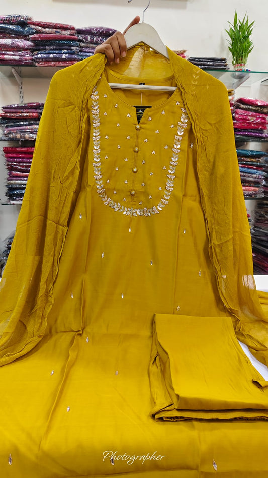 Pure mul silk with lining three piece set (A1023)