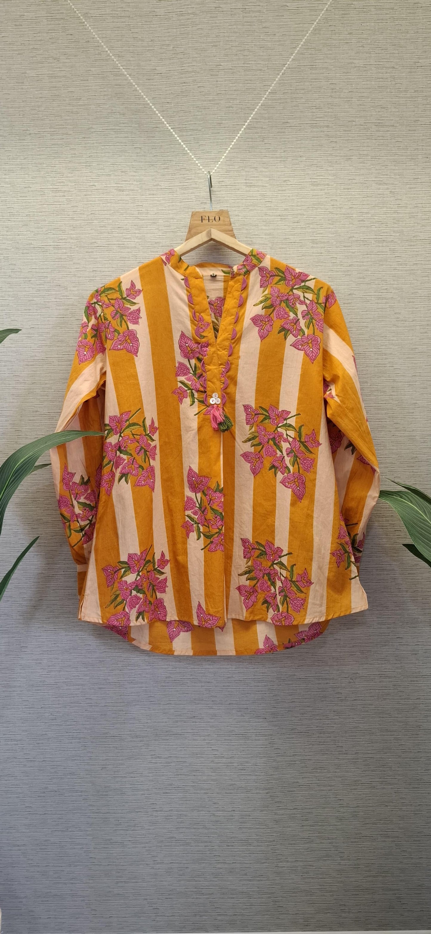 Light orange strips pure cotton smart top (A469)