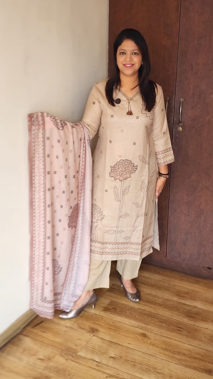 Pure linen light biscuit colour three piece set (A1864)