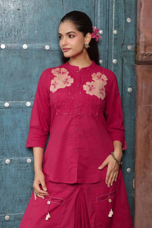 Handloom cotton smart two piece cowl skirt cordset (C543)