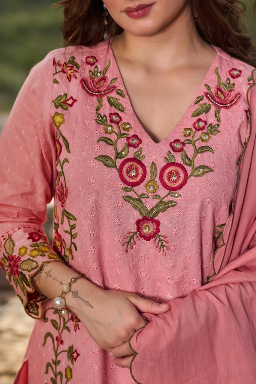 Cotton shifali with full thread work three piece set (B917)