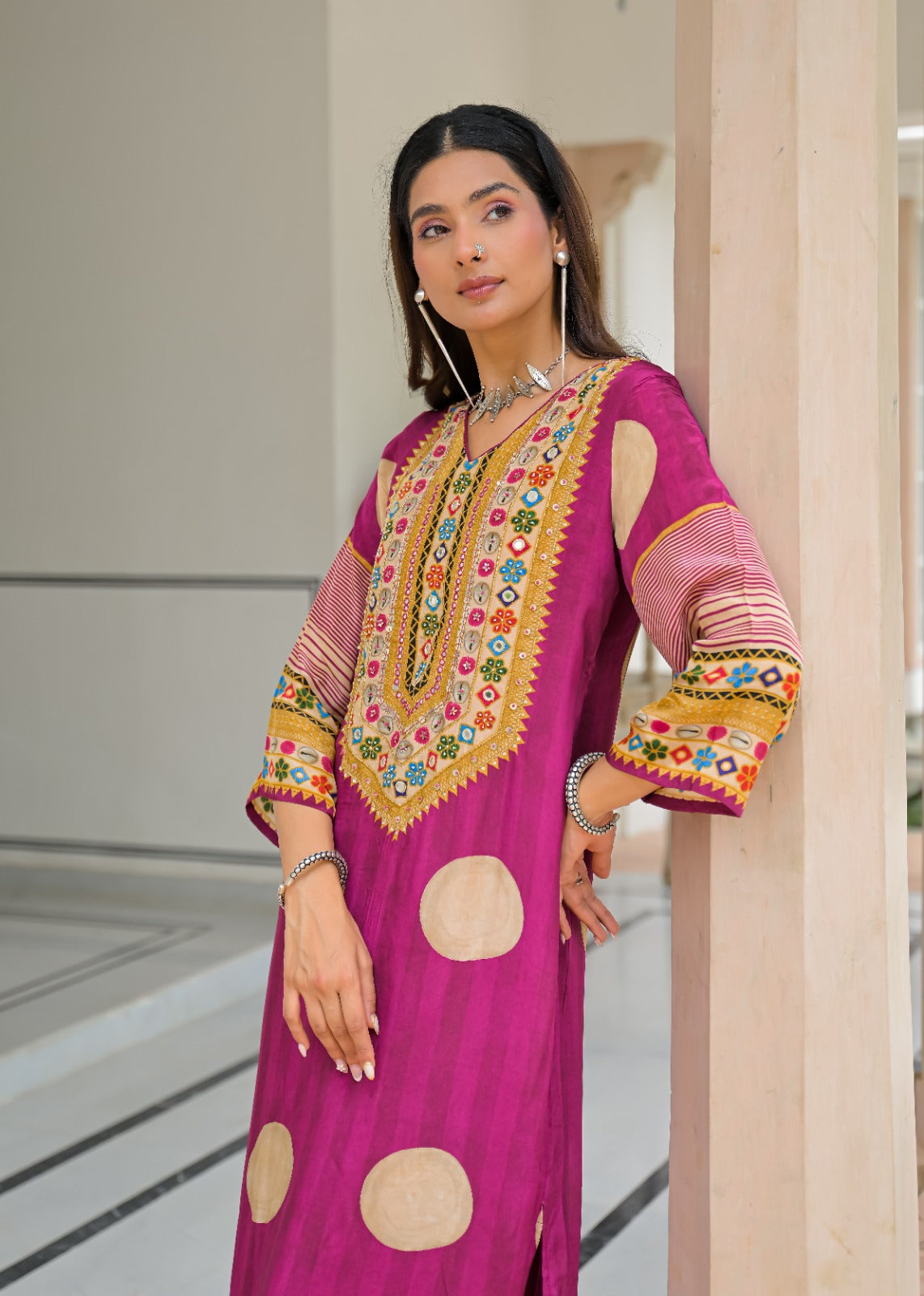 Pure crape with lining pheran pattern smart two piece cordset (C645)