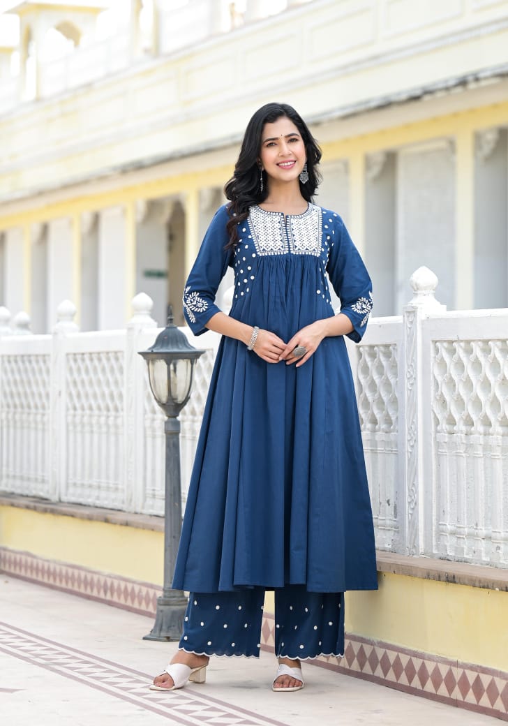 Blue handloom cotton two piece cordset (T47)