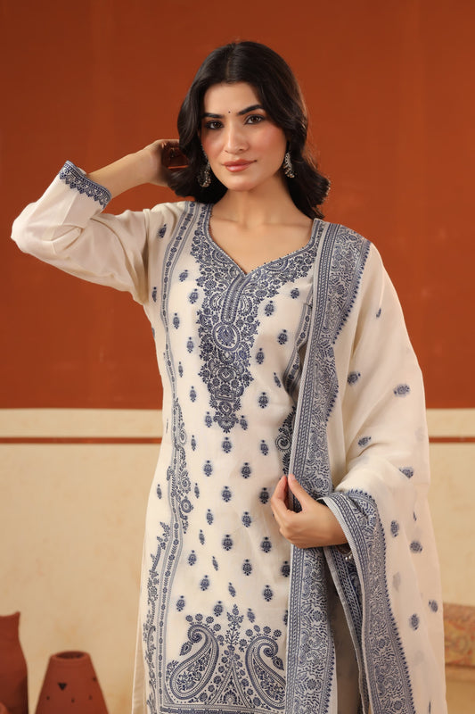 Pure linen with weaved work three piece set (A1700)
