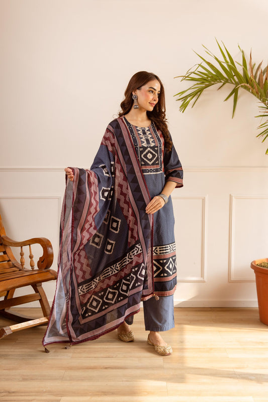 Pure cotton ajrakh print must buy a three piece set (B432)(dispatch next week)