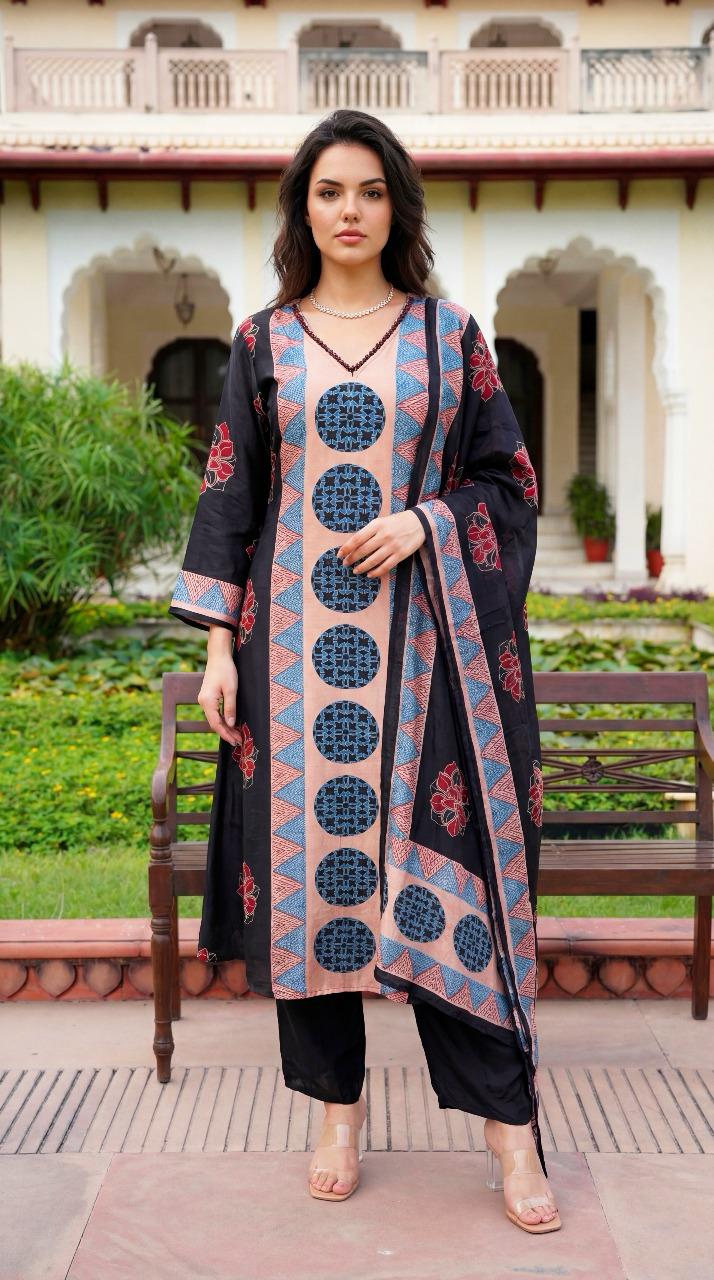 Pure silk with mul lining three piece set (A1424)