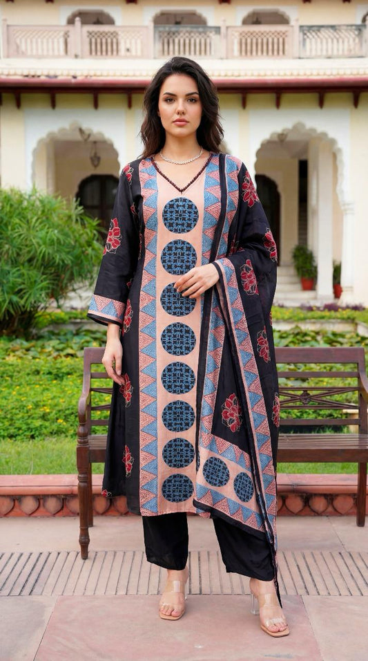 Pure silk with mul lining three piece set (A1424)
