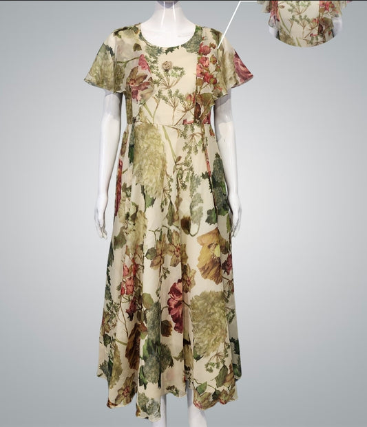 Ivory colour pure chiffon with mul lining one piece dress (A120)
