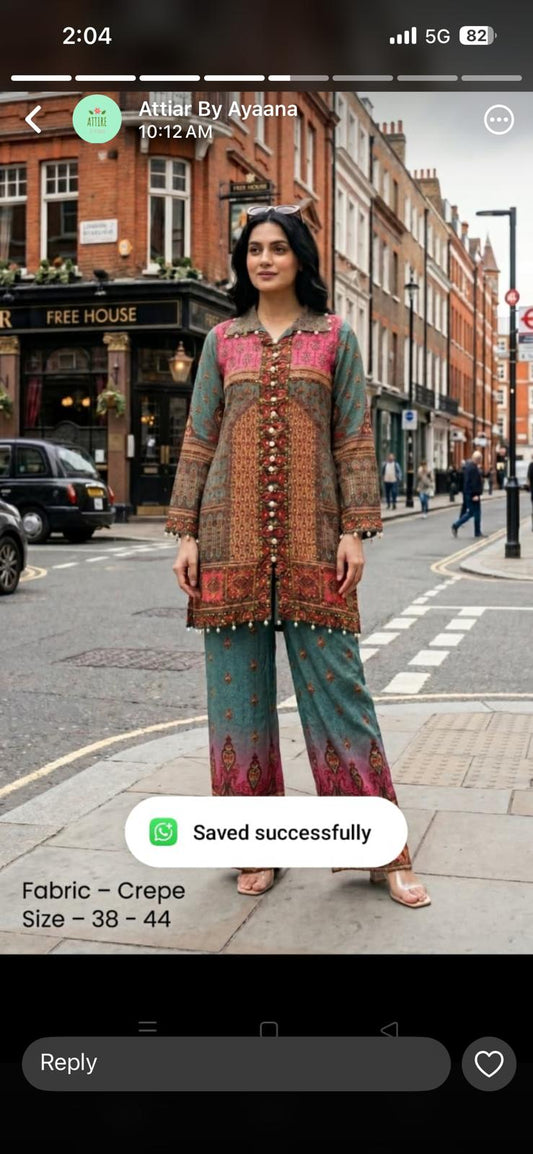 Pure crape two piece cordset (B557)