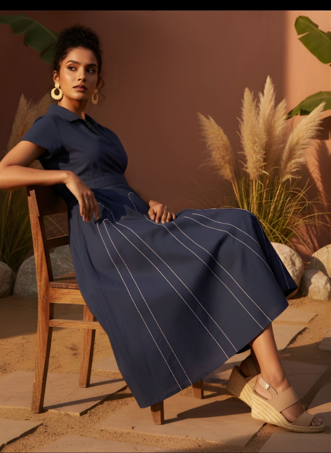 Cotton with embroidery smart one piece dress (C146)