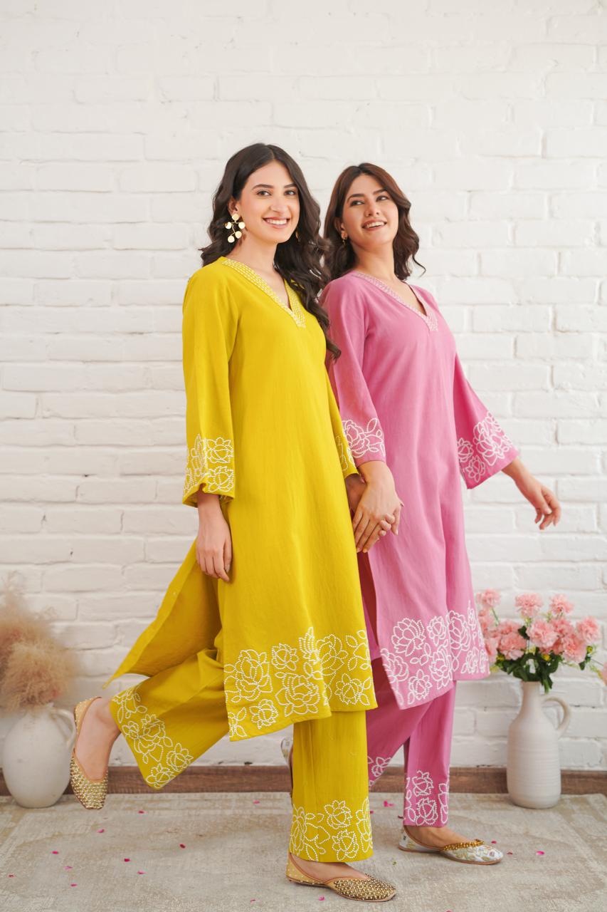 Mustred yellow two piece linen set (P442)