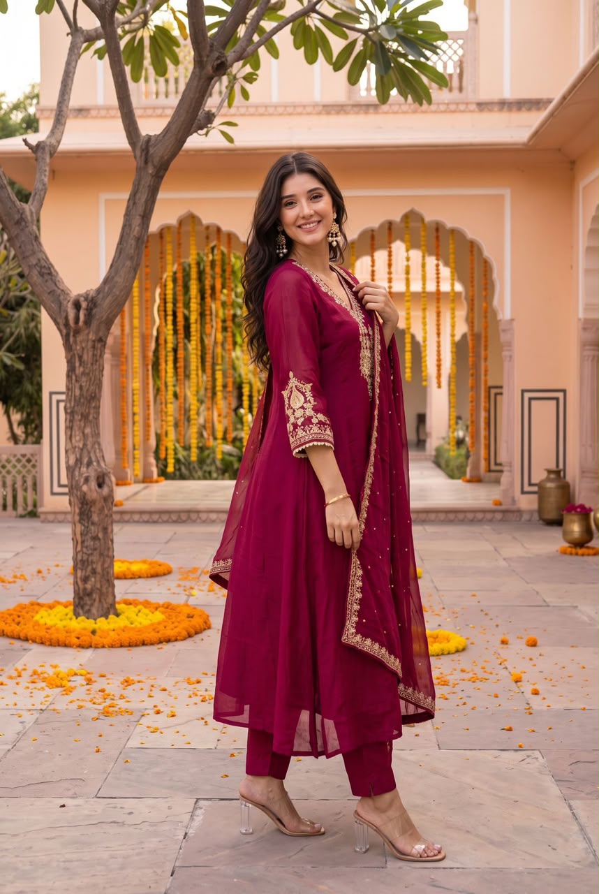 Pure chinnon with lining A line pattern three piece set (C797)
