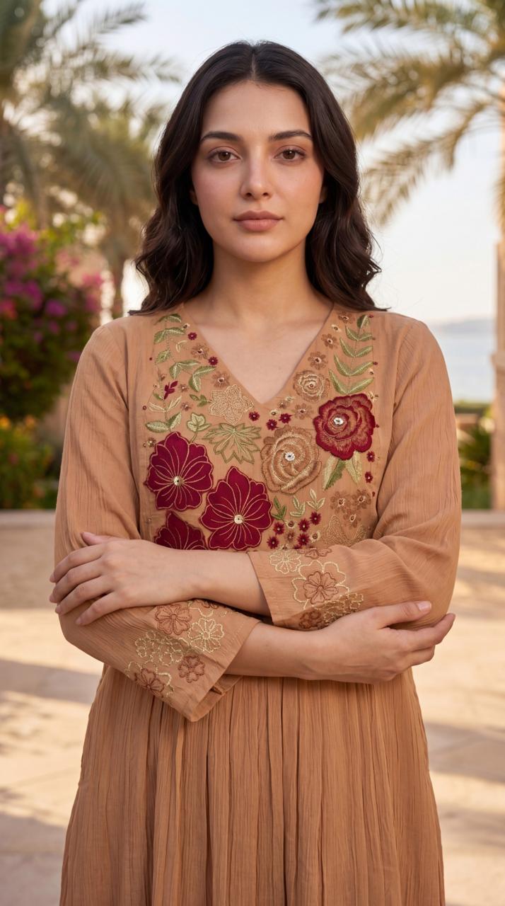 Crush cotton with lining and full embroidery with organza dupatta three piece set (B782)