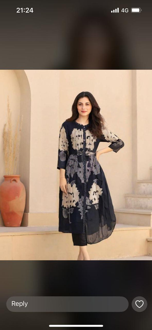 Black mul cotton with lining two piece set (A675)