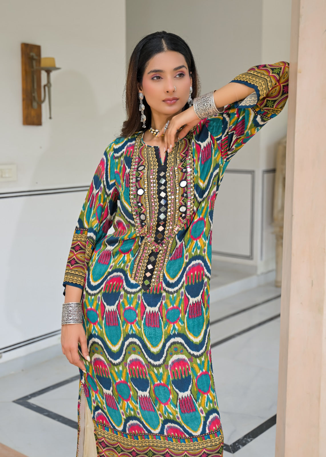 Crape with lining smart pakistani pattern two piece cordset (S295)