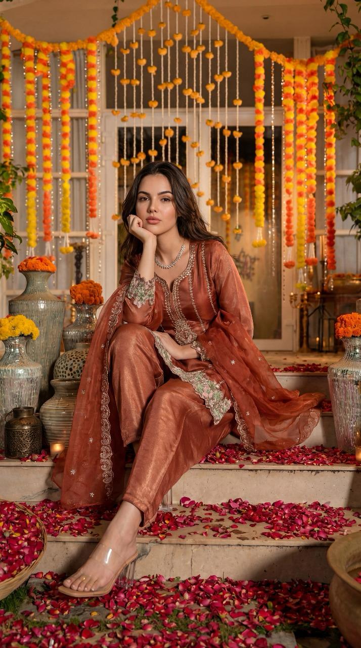 Pure tissue with farshi salwar three piece set (A1393)