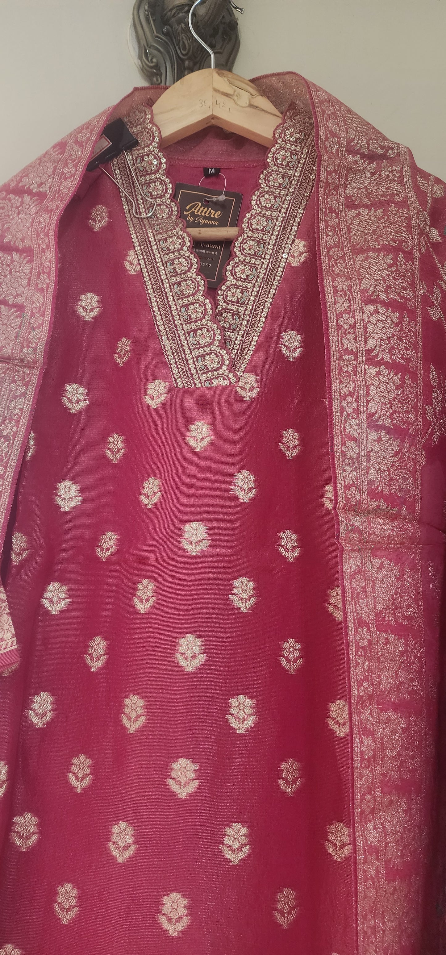 Pink banarsai with cotton lining (P414)