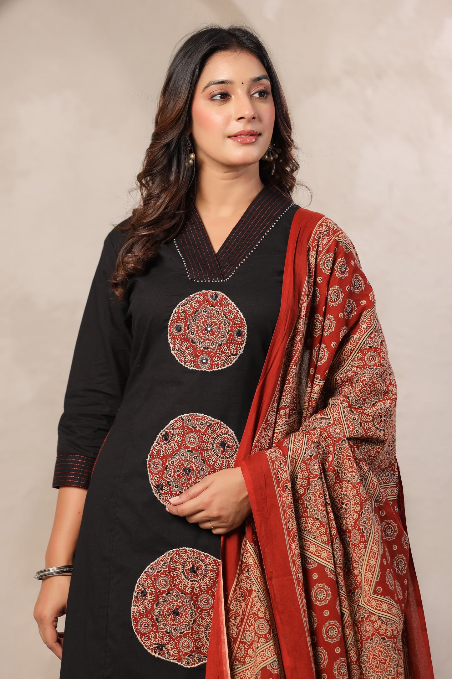 Black with applique work three piece set (A224)
