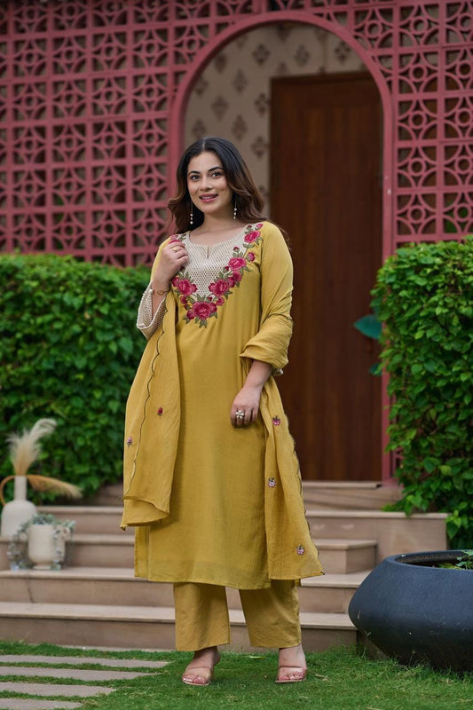 Crush cotton fully thread work three piece set (C269)