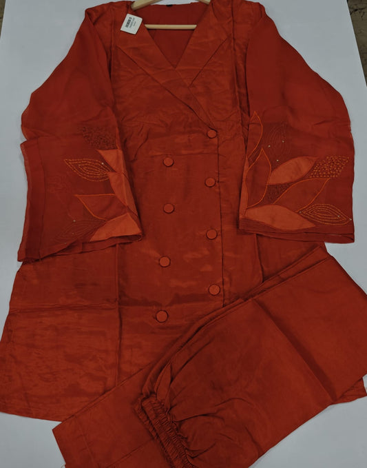 Orange pure mul silk with mul lining and organza sleeves smart two piece cordset (P2088)