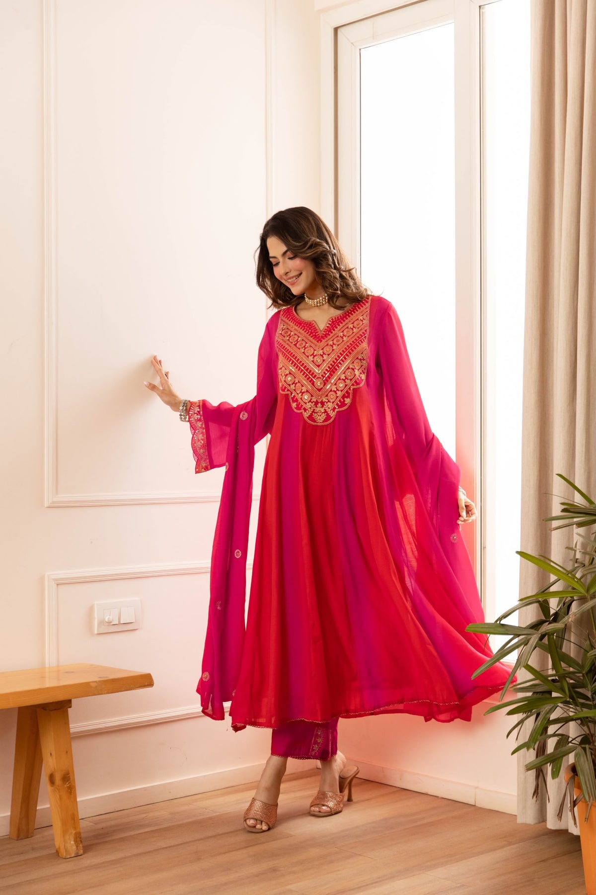 Pure muslin with lining flared anarkali three piece set (S410)