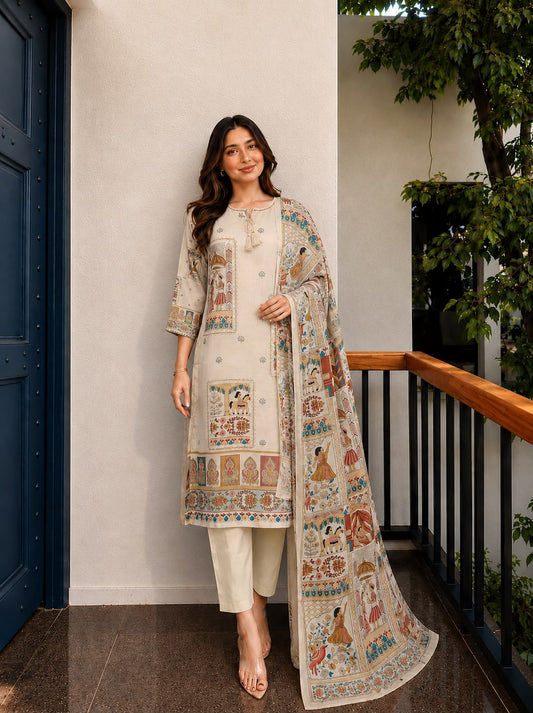 Cotton with pichwai print beautiful three piece set (C124)