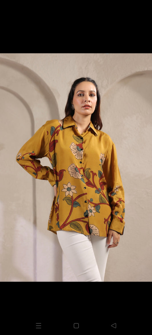 Mustred kalamkari shirt low high pattern (A960)