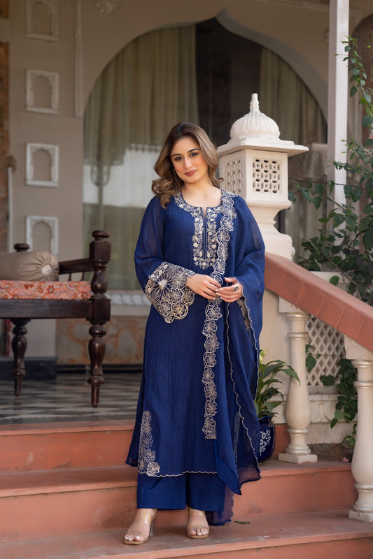 Crush cotton with lining beautiful three piece set (B656)