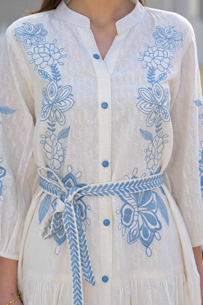 Dobby cotton fully embroidered with mul lining smart one piece dress (B887)