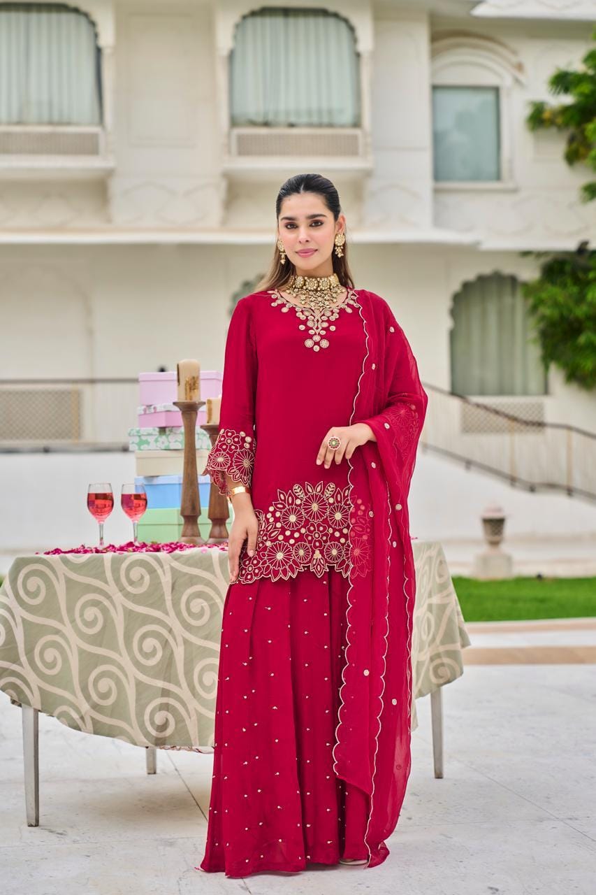 Pure chinnon with heavy sharara three piece set (C647)