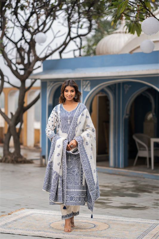 Pure jamdani fully weaved three piece set (B716)