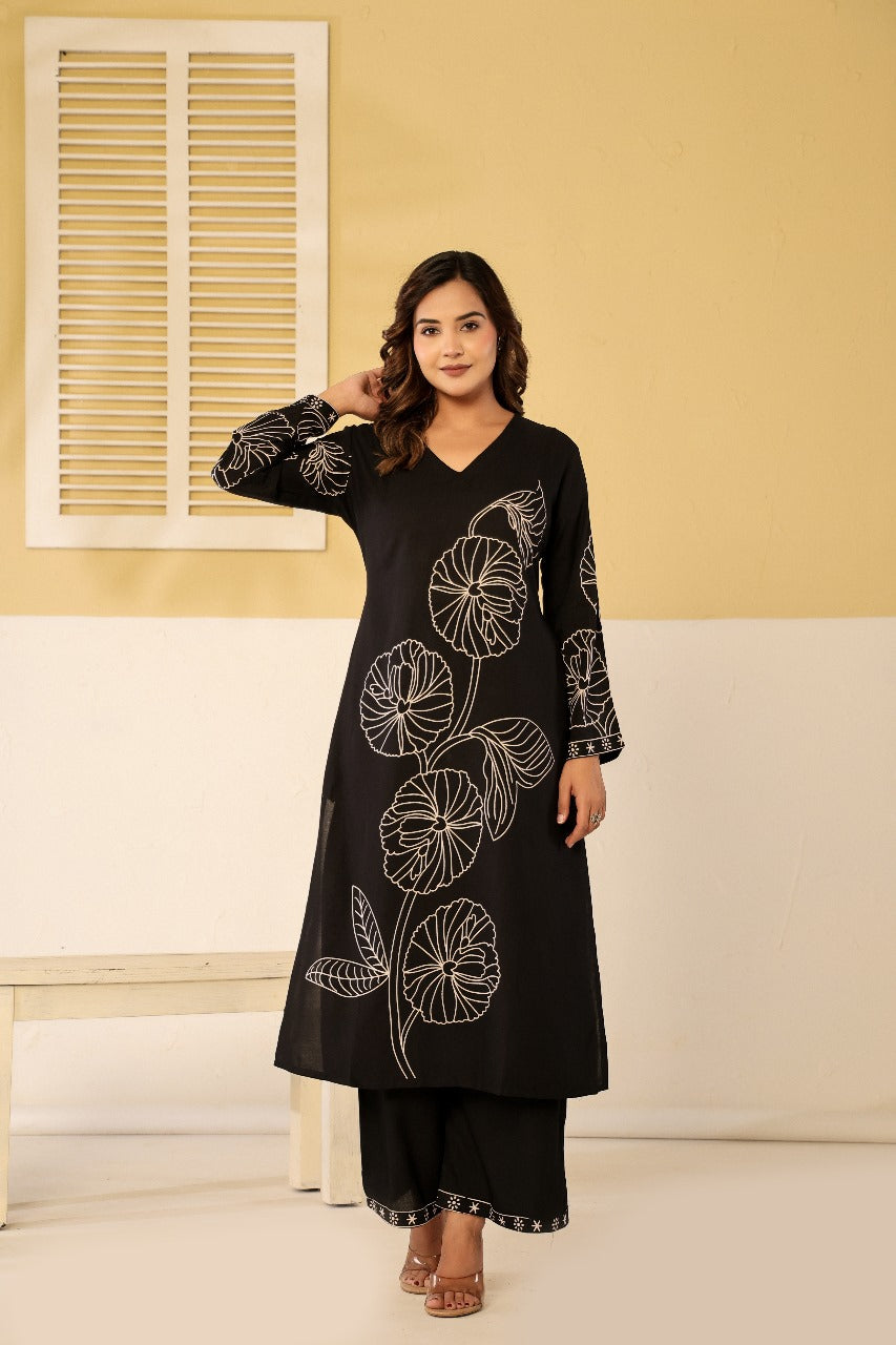 Black cotton modal designer two piece cordset (A1197)