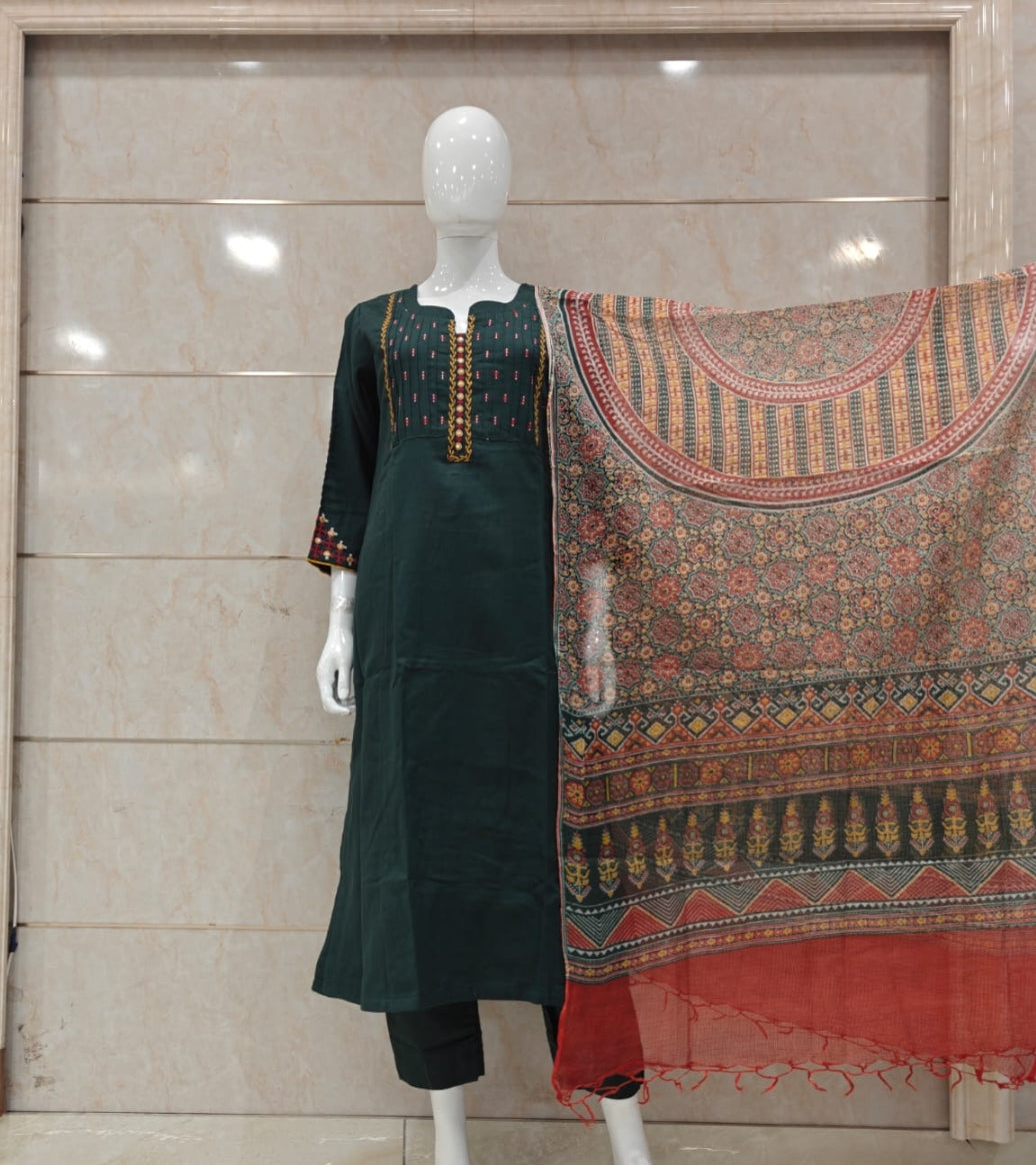 Pure cotton with kota doriya dupatta stylish three piece set (C570)