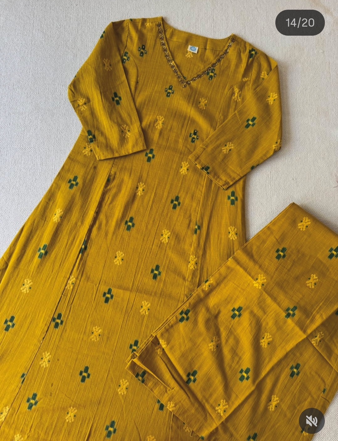 Pure cotton linen ikkat weaved with flared plazo two piece set (A1652)