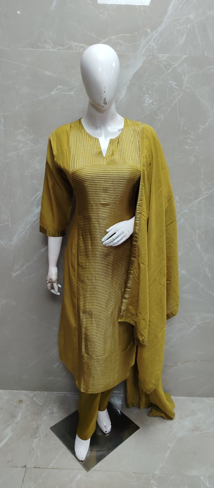Pure mul chanderi with zari work front and back three piece set (B367)