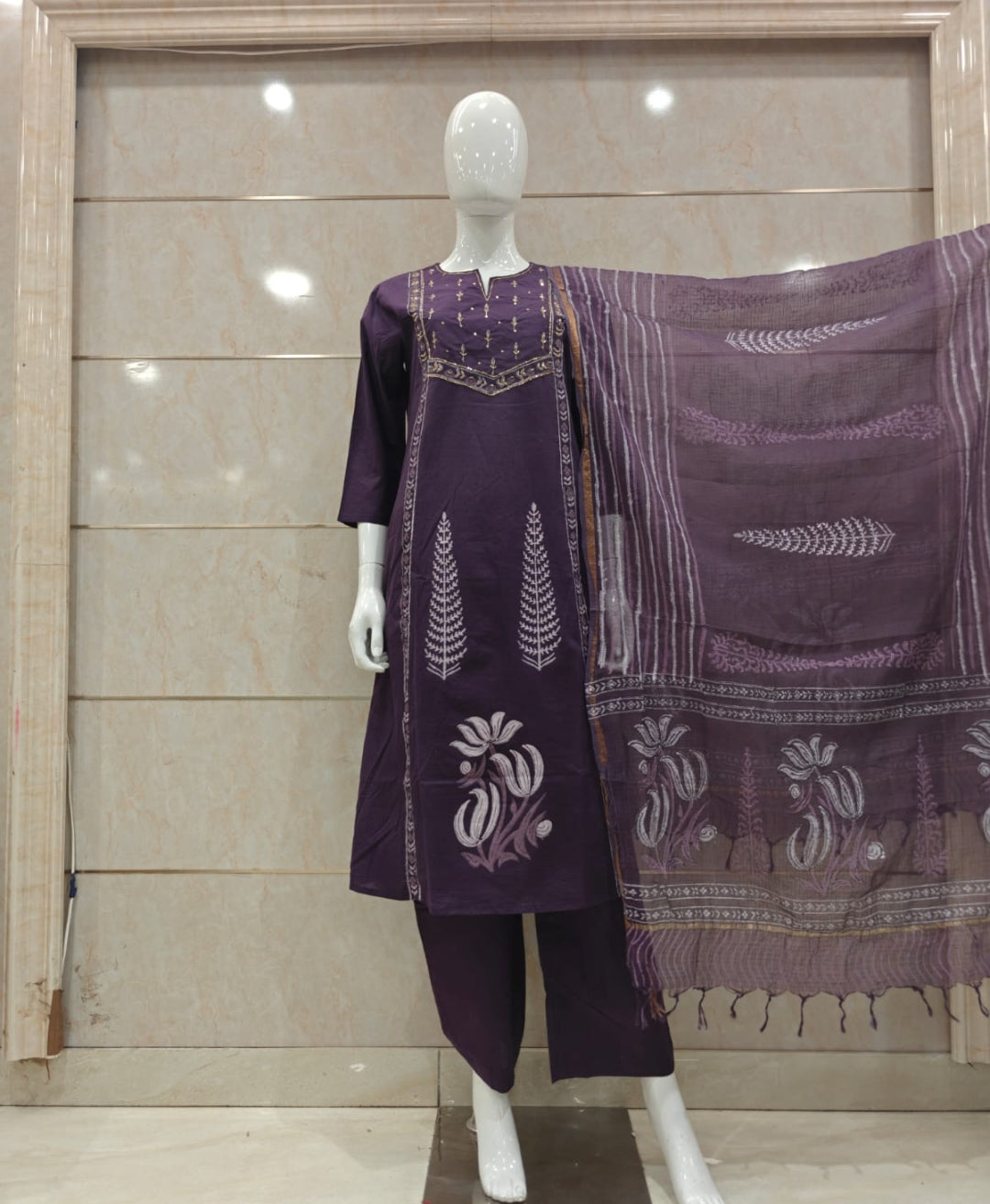Pure cotton with kota dupatta three piece set (B874)