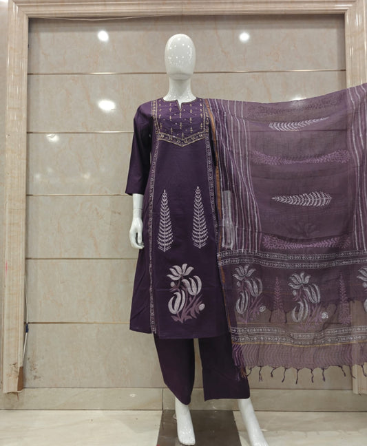 Pure cotton with kota dupatta three piece set (B874)