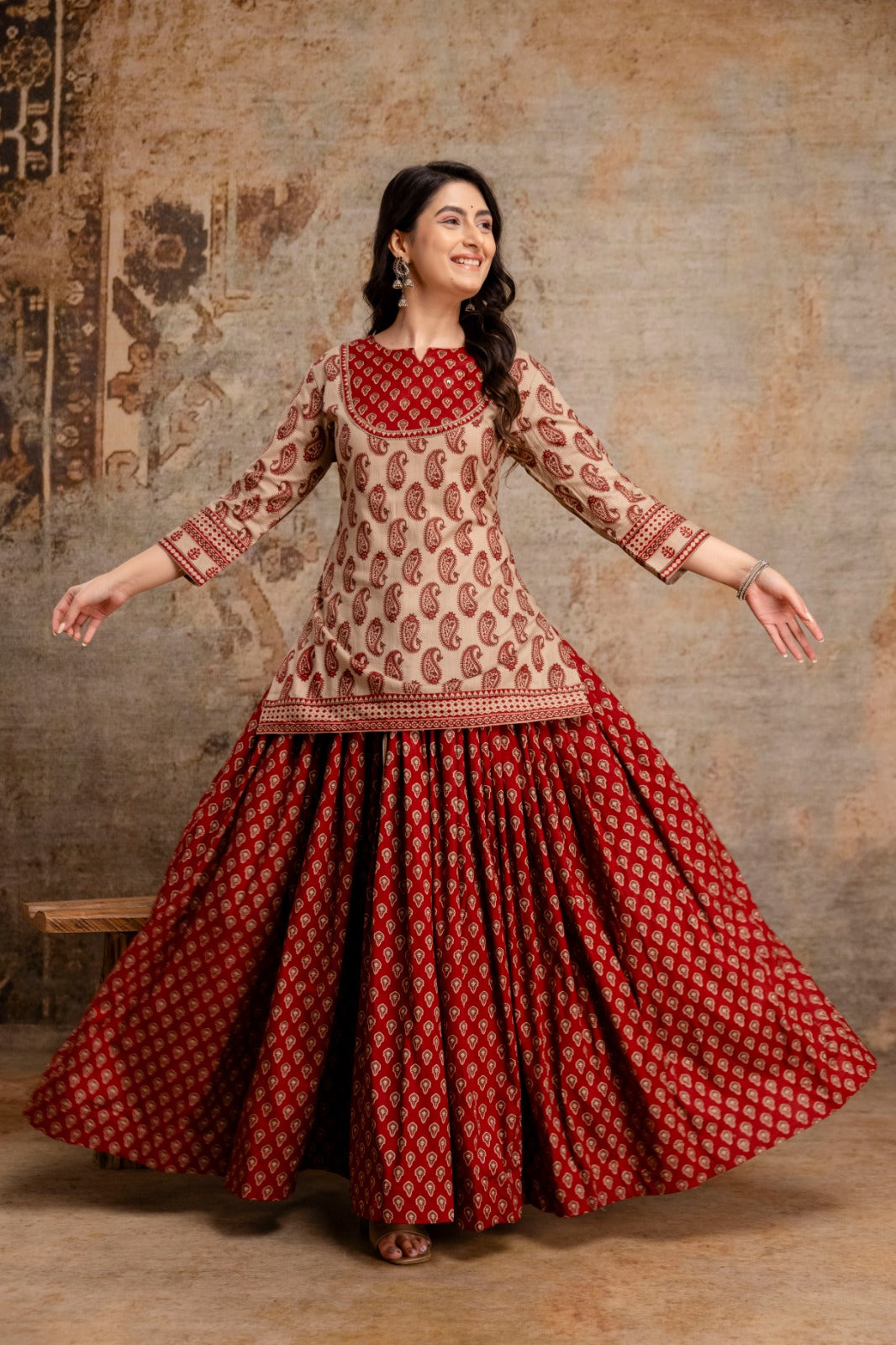 Pure cotton original block print gopi dress three piece set (S309)