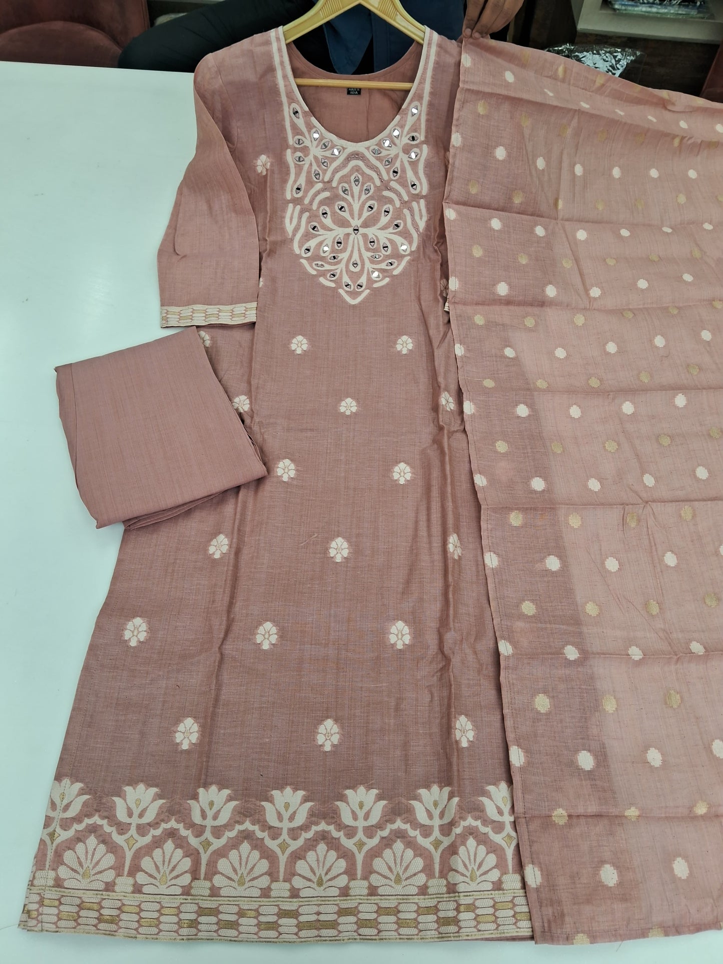 Pink pure jamdani designer three piece set (A1676)