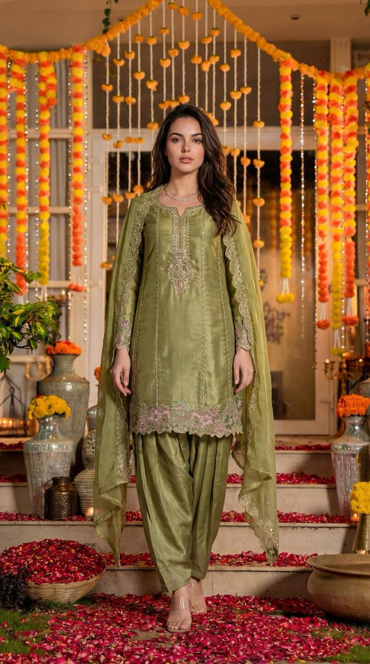 Pure tissue with farshi salwar three piece set (A1392)